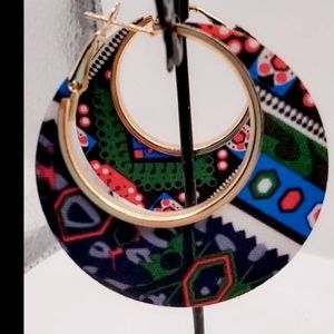 Wood and metal hoop earrings, bohemian earrings, multicolored earrings